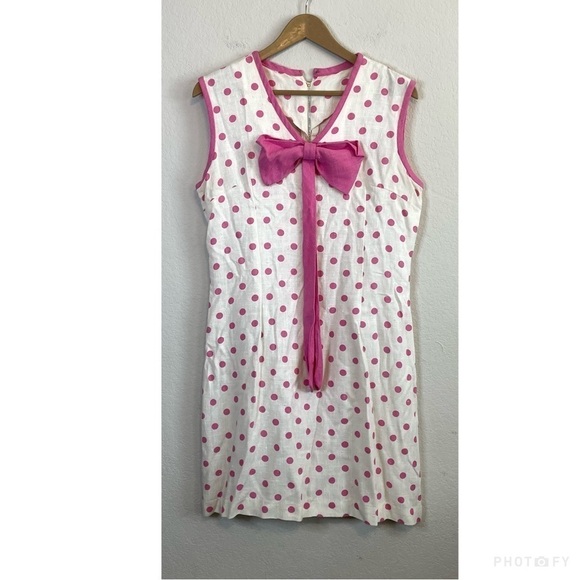 Vintage Pink Polka Dot Retro Sleeveless ILGWU 50’s Barbie Knee Length Dress - Picture 1 of 12